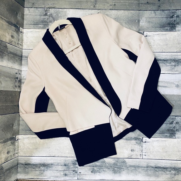 Sparkle & Fade Jackets & Blazers - Sparkle & Fade Black and Beige Color Block Blazer